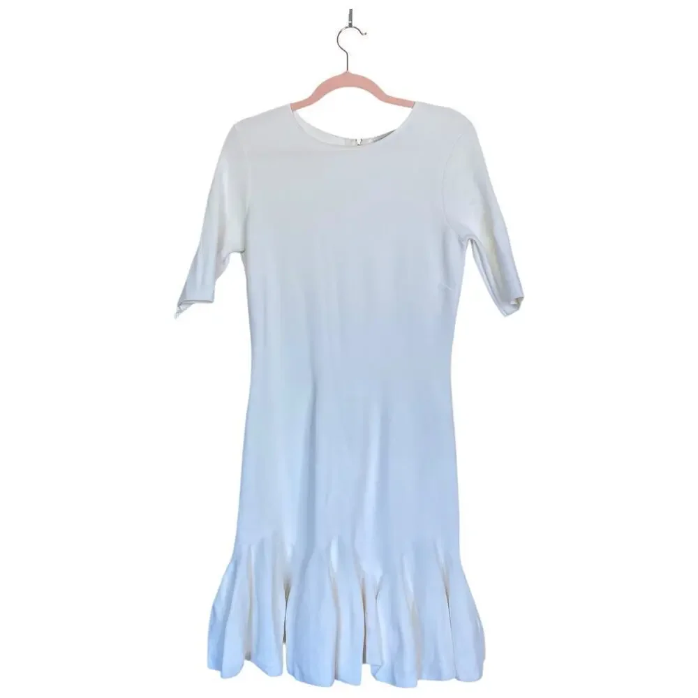 TED BAKER Pleated Hem Knitted Bodycon Mini Dress Ivory White Mini TB Size 3 US 8 - Picture 1 of 9